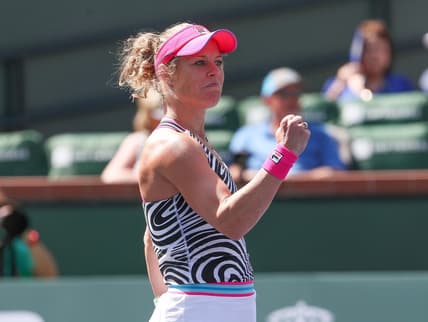 Laura Siegemund celebrates her and playing partner Beatriz Haddad Maia's win in the doubles semifinal match during the BNP Paribas Open at the Indian Wells Tennis Garden in Indian Wells, Calif., March 17, 2023.

Bnp Friday 23
