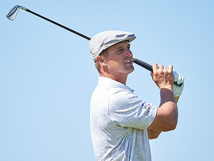 Jul 16, 2021; Sandwich, England, GB; Bryson DeChambeau plays his shot from the third tee during the second round of the Open Championship golf tournament. Mandatory Credit: Peter van den Berg-USA TODAY Sports