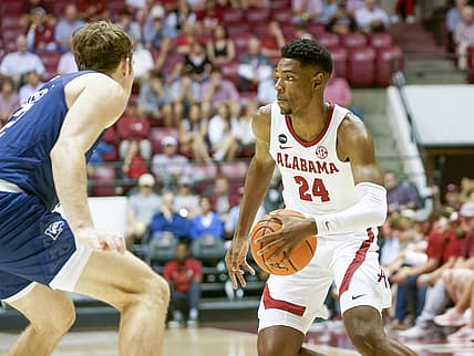 Nov 7, 2022; Tuscaloosa, Alabama, USA; Alabama Crimson Tide forward Brandon Miller (24) during first half at Coleman Coliseum. Mandatory Credit: Marvin Gentry-USA TODAY Sports