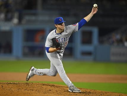 Apr 14, 2023; Los Angeles, California, USA;  Chicago Cubs starting pitcher Justin Steele (35) throws to the plate in the fourth inning against the Los Angeles Dodgers at Dodger Stadium. Mandatory Credit: Jayne Kamin-Oncea-USA TODAY Sports