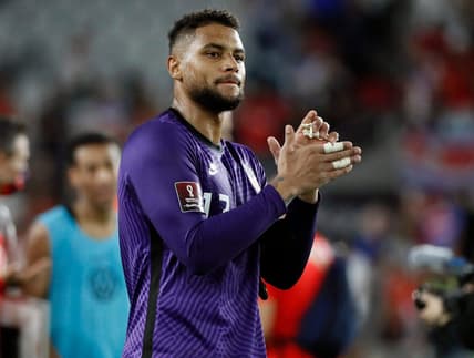 United States' goalkeeper Zack Steffen (13) celebrates a 2-1 win over Costa Rica in their World Cup qualifier at Lower.com Field in Columbus, Ohio on October 13, 2021.

Ceb Usa Soccer Kwr 44