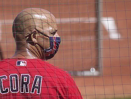 Feb 22, 2021; Fort Myers, FL, USA; Boston Red Sox manager Alex Cora watches batting practice at Jet Blue Park in Fort Myers on Monday, February 22, 2021. It was the first full squad spring training workout.  Mandatory Credit: Andrew West/The News-Press-USA TODAY Sports