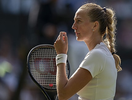 Jul 2, 2022; London, United Kingdom; Petra Kvitova (CZE)  during her match against Paula Badosa (ESP) on day six at All England Lawn Tennis and Croquet Club. Mandatory Credit: Susan Mullane-USA TODAY Sports