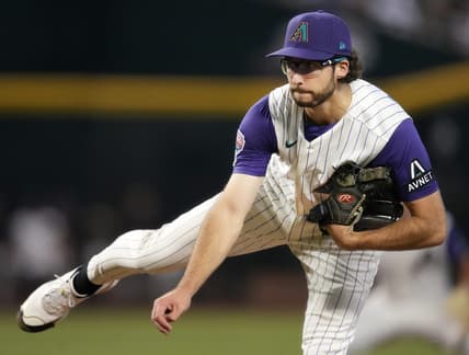 Aug 12, 2023; Phoenix, AZ, USA; Arizona Diamondbacks' Zac Gallen (23) pitches against the San Diego Padres at Chase Field.