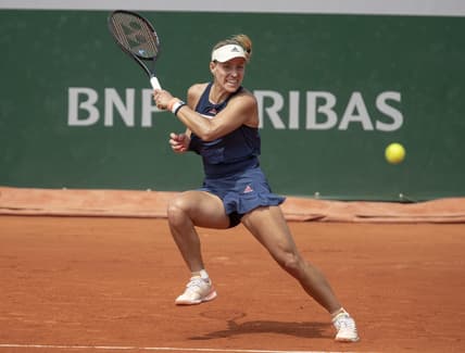 Jun 6, 2018, Paris, France: Angelique Kerber (GER) in action during her match against Simona Halep (ROU) on day 11 of the 2018 French Open at Roland Garros. Mandatory Credit: Susan Mullane-USA TODAY Sports