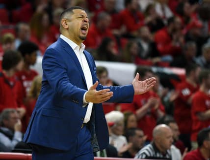 Feb 29, 2020; Raleigh, North Carolina, USA; Pitt Panthers head coach Jeff Capel reacts during the first half against the North Carolina State Wolfpack at PNC Arena. Mandatory Credit: Rob Kinnan-USA TODAY Sports