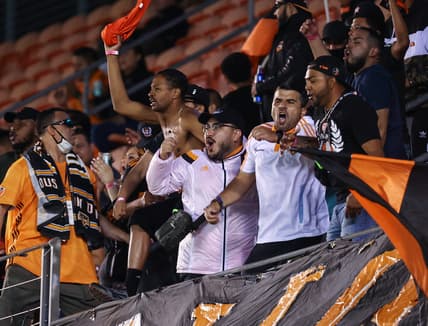 May 12, 2021; Houston, Texas, USA; Fans during the match between the Houston Dynamo FC and the Sporting Kansas City at BBVA Stadium. Mandatory Credit: Troy Taormina-USA TODAY Sports