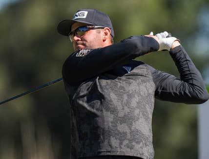 Oct 20, 2022; Ridgeland, South Carolina, USA; Corey Conners plays from the 12th tee during the first round of THE CJ CUP in South Carolina golf tournament. Mandatory Credit: David Yeazell-USA TODAY Sports