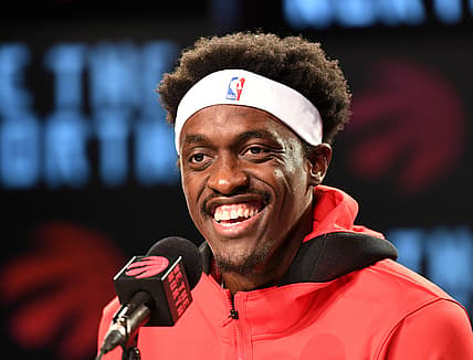 Sep 27, 2021; Toronto, Ontario, Canada; Toronto Raptors forward Pascal Siakam (43) speaks to the media during Media Day at Scotiabank Arena. Mandatory Credit: Dan Hamilton-USA TODAY Sports