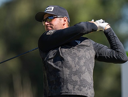 Oct 20, 2022; Ridgeland, South Carolina, USA; Corey Conners plays from the 12th tee during the first round of THE CJ CUP in South Carolina golf tournament. Mandatory Credit: David Yeazell-USA TODAY Sports