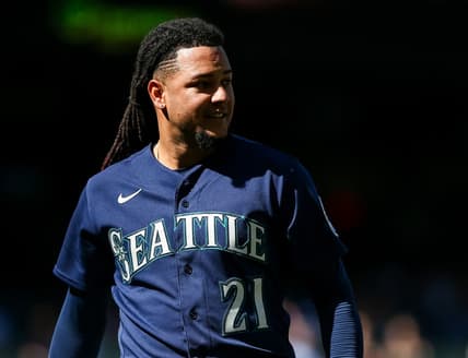Sep 7, 2022; Seattle, Washington, USA;  Seattle Mariners starting pitcher Luis Castillo (21) walks off the field after pitching against the Chicago White Sox during the second inning at T-Mobile Park. Mandatory Credit: Lindsey Wasson-USA TODAY Sports