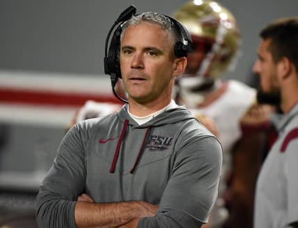 Oct 8, 2022; Raleigh, North Carolina, USA; Florida State Seminoles head coach Mike Norvell during the first half against the North Carolina State Wolfpack at Carter-Finley Stadium. Mandatory Credit: Rob Kinnan-USA TODAY Sports