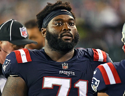 Aug 19, 2021; Philadelphia, Pennsylvania, USA; New England Patriots offensive guard Mike Onwenu (71) runs off the field against the Philadelphia Eagles at Lincoln Financial Field. Mandatory Credit: Eric Hartline-USA TODAY Sports