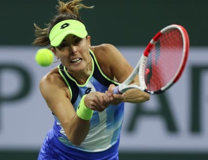 Alize Cornet hits a shot during her match against Leylah Fernandez at the BNP Paribas Open in Indian Wells, Friday, October 8, 2021.

Bnp Paribas Friday 29