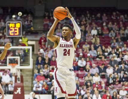 Jan 31, 2023; Tuscaloosa, Alabama, USA; Alabama Crimson Tide forward Brandon Miller (24) shoots against the Vanderbilt Commodores during the second half at Coleman Coliseum. Mandatory Credit: Marvin Gentry-USA TODAY Sports