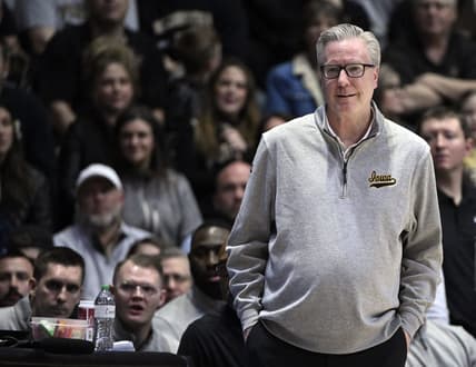 Feb 9, 2023; West Lafayette, Indiana, USA; Iowa Hawkeyes head coach Fran McCaffery during the first half against the Purdue Boilermakers at Mackey Arena. Mandatory Credit: Marc Lebryk-USA TODAY Sports