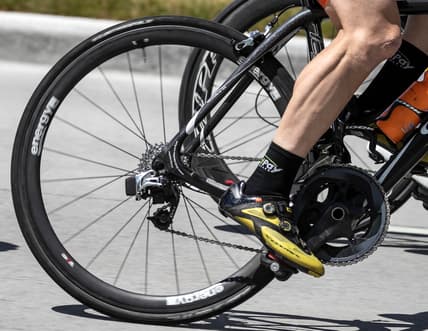 The muscles of a biker's leg powers the pedals during the Tour of America's Dairyland, Monday, June 21, 2021, in Manitowoc, Wis.

Man 062121 Tour Of Americas Dairyland Gck 009