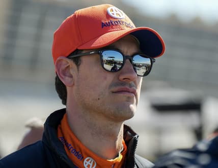 Mar 18, 2023; Hampton, Georgia, USA; NASCAR Cup Series driver Joey Logano (22) watches the scoreboard during qualifying at Atlanta Motor Speedway. Mandatory Credit: David Yeazell-USA TODAY Sports