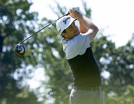 Aug 18, 2022; Wilmington, Delaware, USA; Keegan Bradley plays his shot from the third tee during the first round of the BMW Championship golf tournament. Mandatory Credit: Bill Streicher-USA TODAY Sports