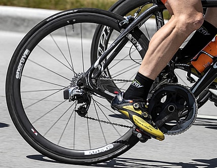 The muscles of a biker's leg powers the pedals during the Tour of America's Dairyland, Monday, June 21, 2021, in Manitowoc, Wis.

Man 062121 Tour Of Americas Dairyland Gck 009
