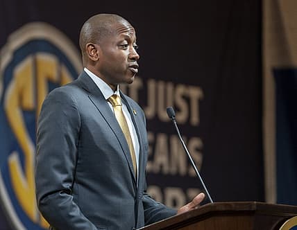 Oct 19, 2022; Birmingham, Alabama, US; Missouri Tigers head coach Dennis Gates during the SEC Basketball Media Days at Grand Bohemian Hotel. Mandatory Credit: Marvin Gentry-USA TODAY Sports