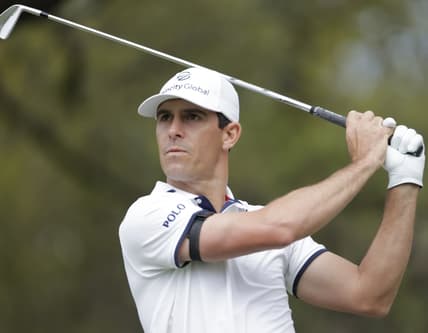 Mar 28, 2021; Austin, Texas, USA; Billy Horschel tees off on #10 in the semifinal match of the final day of the WGC Dell Technologies Match Play golf tournament at Austin Country Club. Mandatory Credit: Erich Schlegel-USA TODAY Sports
