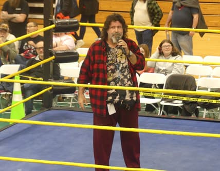 Before the World Classic Professional Big Time Wrestling show Mick Foley answered fan questions while in the ring.