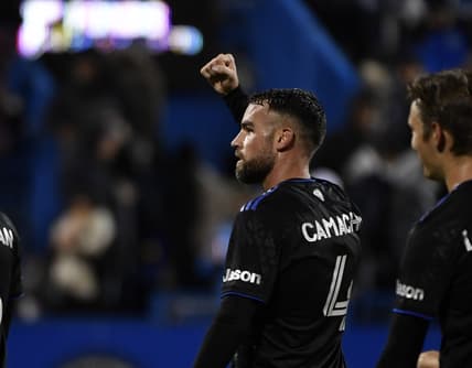 Nov 3, 2021; Montreal, Quebec, CAN; CF Montreal defender Rudy Camacho (4) celebrates the win against the Houston Dynamo FC at Stade Saputo. Mandatory Credit: Eric Bolte-USA TODAY Sports