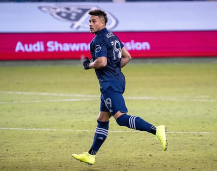Oct 24, 2020; Kansas City, Kansas, USA; Sporting Kansas City forward Erik Hurtado (19) enters the field during a player substitution during the match against the Colorado Rapids at Children's Mercy Park. Mandatory Credit: Denny Medley-USA TODAY Sports