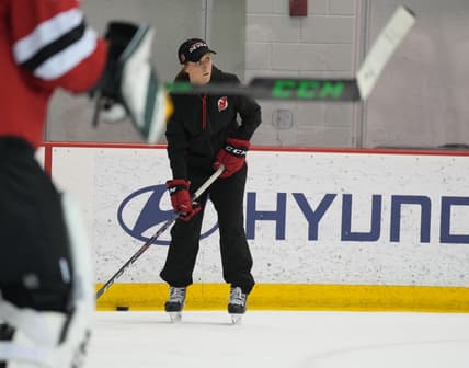 Newark, NJ July 11, 2023 --   Meghan Duggan, Devils Director of Player Development, participates in the NJ Devils 2023