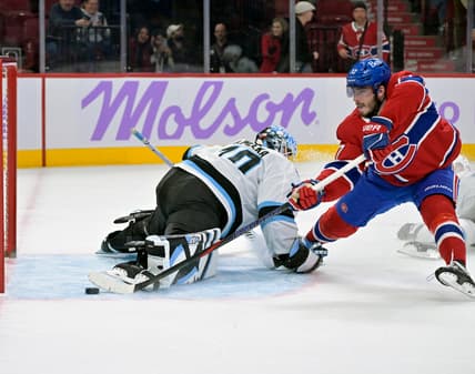 NHL: Utah Mammoth at Montreal Canadiens, kirby dach goal