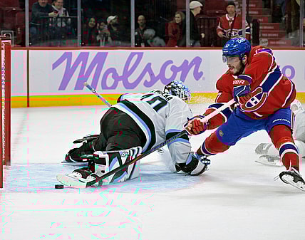 NHL: Utah Mammoth at Montreal Canadiens, kirby dach goal