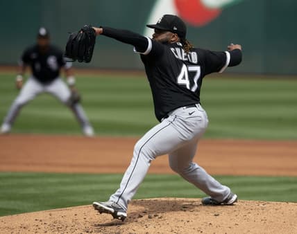 Sep 11, 2022; Oakland, California, USA; Chicago White Sox starting pitcher Johnny Cueto (47) delivers a pitch against the Oakland Athletics during the first inning at RingCentral Coliseum. Mandatory Credit: D. Ross Cameron-USA TODAY Sports