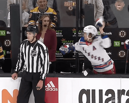 Artemi Panarin throws glove at Brad Marchand