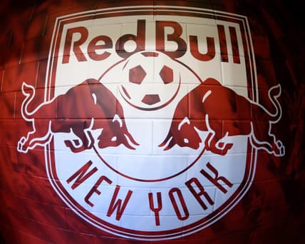 May 8, 2019; Harrison, NJ, USA; General view of the New York Red Bulls logo on the wall prior to the game between the New York Red Bulls and the Montreal Impact at Red Bull Arena. Mandatory Credit: Douglas DeFelice-USA TODAY Sports