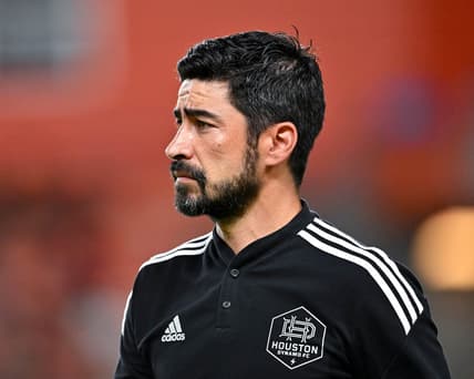 Jul 23, 2022; Houston, Texas, USA;  Houston Dynamo FC head coach Paulo Nagamura entering the pitch prior to the second half against the Minnesota United FC at PNC Stadium. Mandatory Credit: Maria Lysaker-Houston Dynamo FC-USA TODAY Sports
