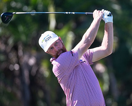 Chris Kirk tees off from the eighth tee during the third round of the Honda Classic at PGA National Resort & Spa on Saturday, February 25, 2023, in Palm Beach Gardens, FL.