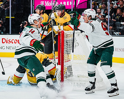 Joel Eriksson Ek and Kirill Kaprizov celebrate after scoring 4/22/2025 (Photo/Screenshot- Minnesota Wild via Twitter)