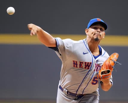 New York Mets starting pitcher Carlos Carrasco (59) throws  during the first inning of their game against the Milwaukee Brewers Tuesday, September 20, 2022 at American Family Field in Milwaukee, Wis.

Brewers20 4