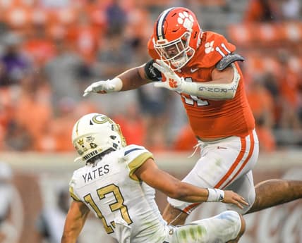 Clemson defensive lineman Bryan Bresee (11) pressures Georgia Tech freshman Jordan Yates (13) during the third quarter in Clemson, S.C., September 18, 2021.

Ncaa Football Georgia Tech At Clemson