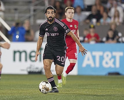 Jun 7, 2023; Birmingham, AL, USA; Inter Miami midfielder Rodolfo Pizarro (20) controls the ball from Birmingham Legion during the second half at Protective Stadium. Mandatory Credit: Marvin Gentry-USA TODAY Sports