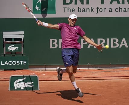 May 30, 2021; Paris, France; Dominic Thiem (AUT) in action during his match against Pablo Andujar (ESP) at Roland Garros Stadium. Mandatory Credit: Susan Mullane-USA TODAY Sports