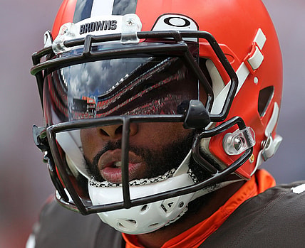 Cleveland Browns wide receiver Odell Beckham Jr. (13) takes the field before an NFL football game at FirstEnergy Stadium, Sunday, Oct. 17, 2021, in Cleveland, Ohio. [Jeff Lange/Beacon Journal]

Browns 17