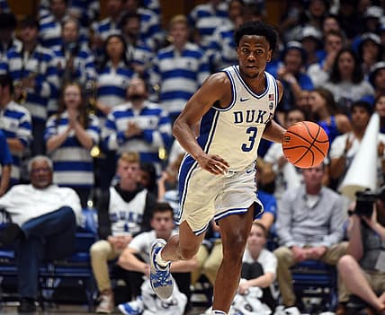 Nov 7, 2022; Durham, North Carolina, USA; Duke Blue Devils guard Jeremy Roach (3) dribbles up court during the second half against the Jacksonville Dolphins at Cameron Indoor Stadium. The Blue Devils won 71-44.  Mandatory Credit: Rob Kinnan-USA TODAY Sports