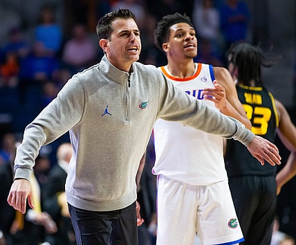 Florida Gators head coach Todd Golden coaches from the sidelines during the second half. The Florida men   s basketball team hosted the Missouri Tigers at Exactech Arena at the Stephen C. O   Connell Center in Gainesville, FL on Wednesday, February 28, 2024. Florida defeated Missouri 83-74. [Doug Engle/Ocala Star Banner]