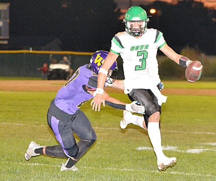 Pierre's Lincoln Kienholz scrambles against Watertown's Spencer Wientjes during their Eastern South Dakota Conference football game on Friday, Sept. 23, 2022 at Watertown Stadium. Pierre won 47-13.