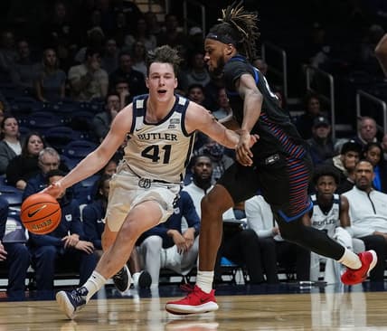 Butler Bulldogs guard Simas Lukosius (41) rushes up the court on Wednesday, Jan. 4, 2023 at Hinkle Fieldhouse in Indianapolis. The Butler Bulldogs defeated the DePaul Blue Demons, 78-70.

Ncaa Basketball Ini Butler Basketball Vs Depaul Depaul Blue Demons At Butler Bulldogs
