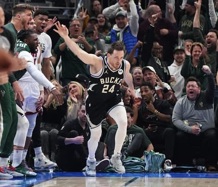 Bucks guard Pat Connaughton reacts after hitting a three-pointer in the first half on Wednesday.

Mjs Bucks19 11 Jpg Bucks19
