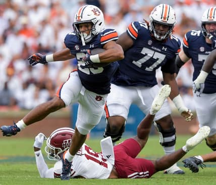 Auburn Tigers running back Jeremiah Cobb (23) breaks free for a long touchdown run against UMass during their game at Jordan-Hare Stadium on the Auburn University campus in Auburn, Ala., on Saturday September 2, 2023.