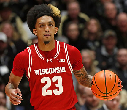 Wisconsin Badgers guard Chucky Hepburn (23) drives to the basket during the NCAA men   s basketball game against the Purdue Boilermakers, Sunday, March 10, 2024, at Mackey Arena in West Lafayette, Ind.